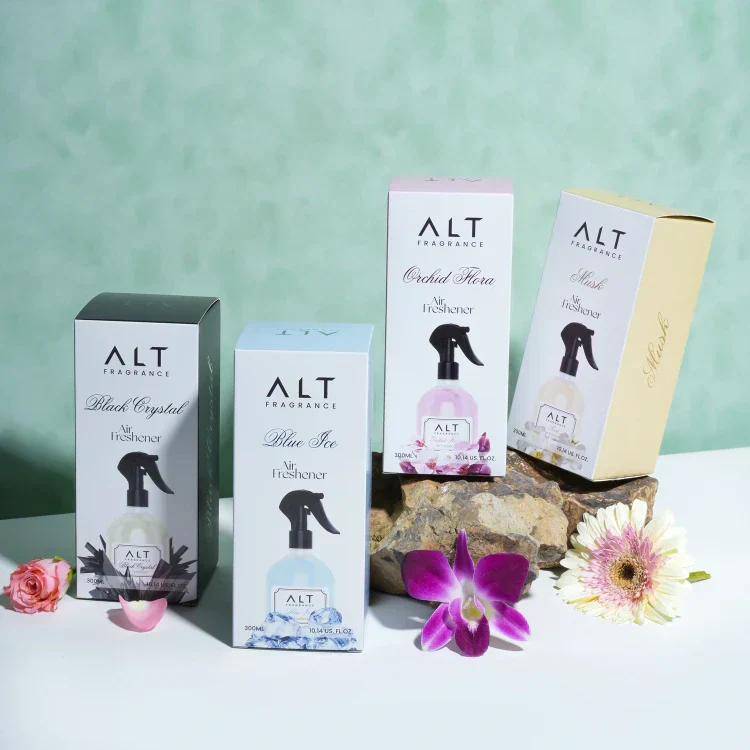 (Pack of 4)  Blue Ice, Orchid Flora,  Black Crystal & Musk - Air fresheners (300 ML x 4) Info - Image 7