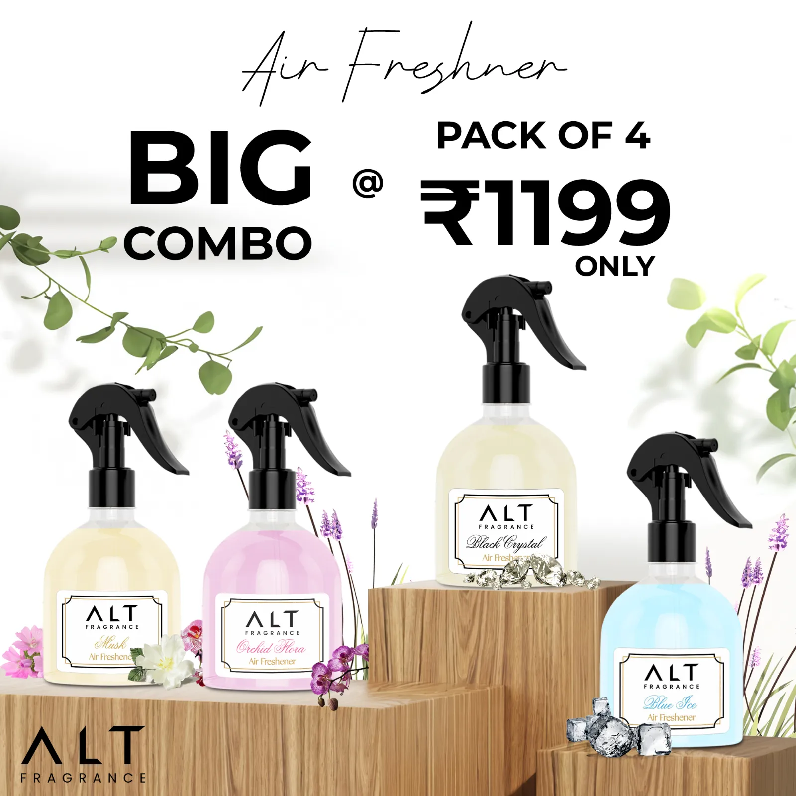 (Pack of 4)  Blue Ice, Orchid Flora,  Black Crystal & Musk - Air fresheners (300 ML x 4) Info - Image 9